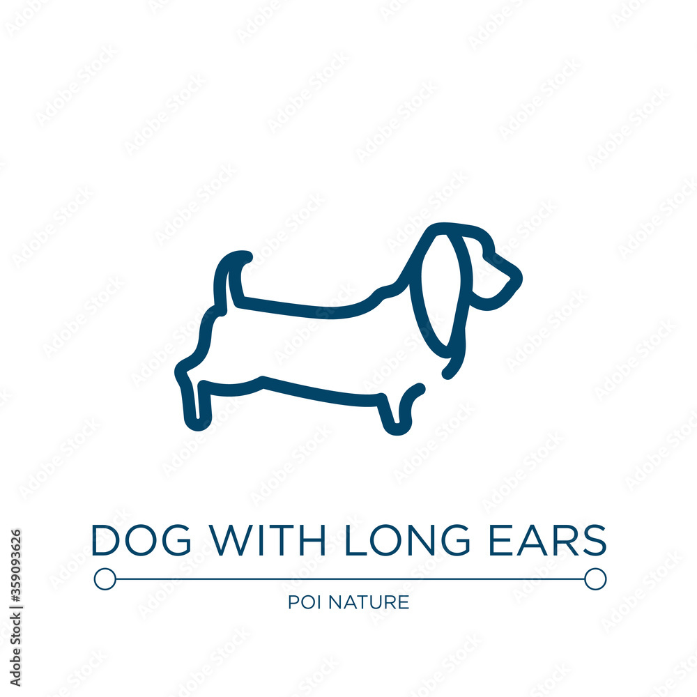Dog with long ears icon. Linear vector illustration from woof woof collection. Outline dog with long ears icon vector. Thin line symbol for use on web and mobile apps, logo, print media. Dog with long ears icon. Linear vector illustration from woof woof collection. Outline dog with long ears icon vector. Thin line symbol for use on web and mobile apps, logo, print media.