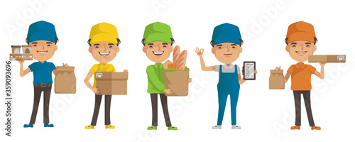 Delivery Services. Delivery man holding box or product. Deliveryman uniform isolated.