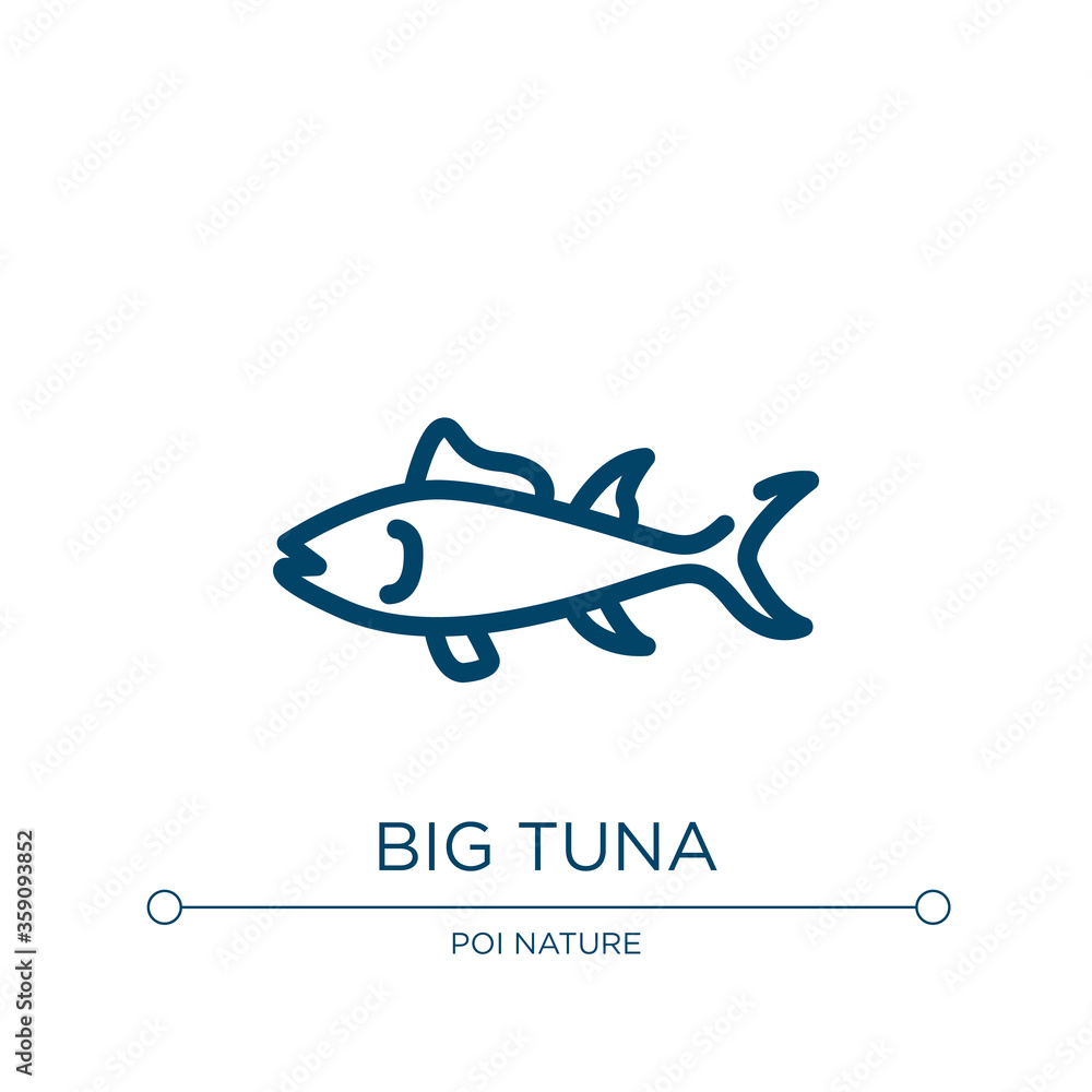 Big tuna icon. Linear vector illustration from fauna collection. Outline big tuna icon vector. Thin line symbol for use on web and mobile apps, logo, print media. Big tuna icon. Linear vector illustration from fauna collection. Outline big tuna icon vector. Thin line symbol for use on web and mobile apps, logo, print media.