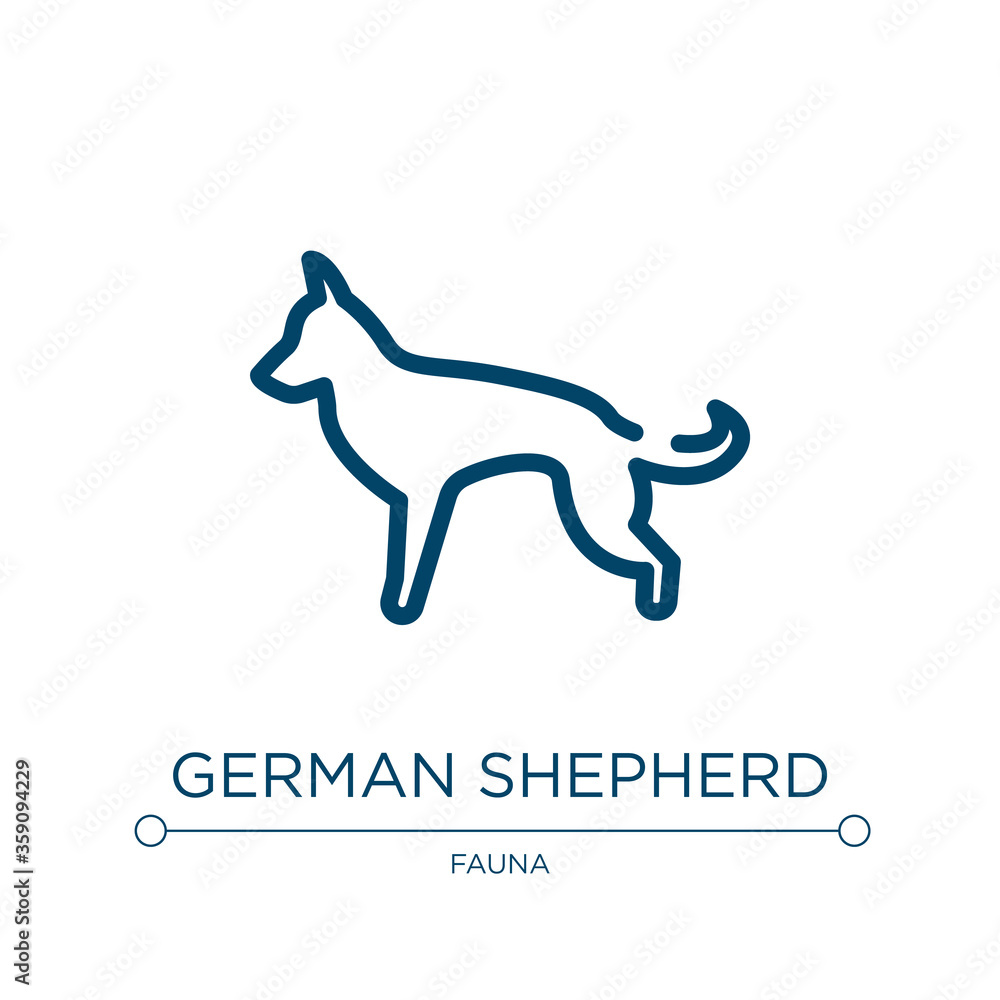 German shepherd icon. Linear vector illustration from dog and training collection. Outline german shepherd icon vector. Thin line symbol for use on web and mobile apps, logo, print media. German shepherd icon. Linear vector illustration from dog and training collection. Outline german shepherd icon vector. Thin line symbol for use on web and mobile apps, logo, print media.