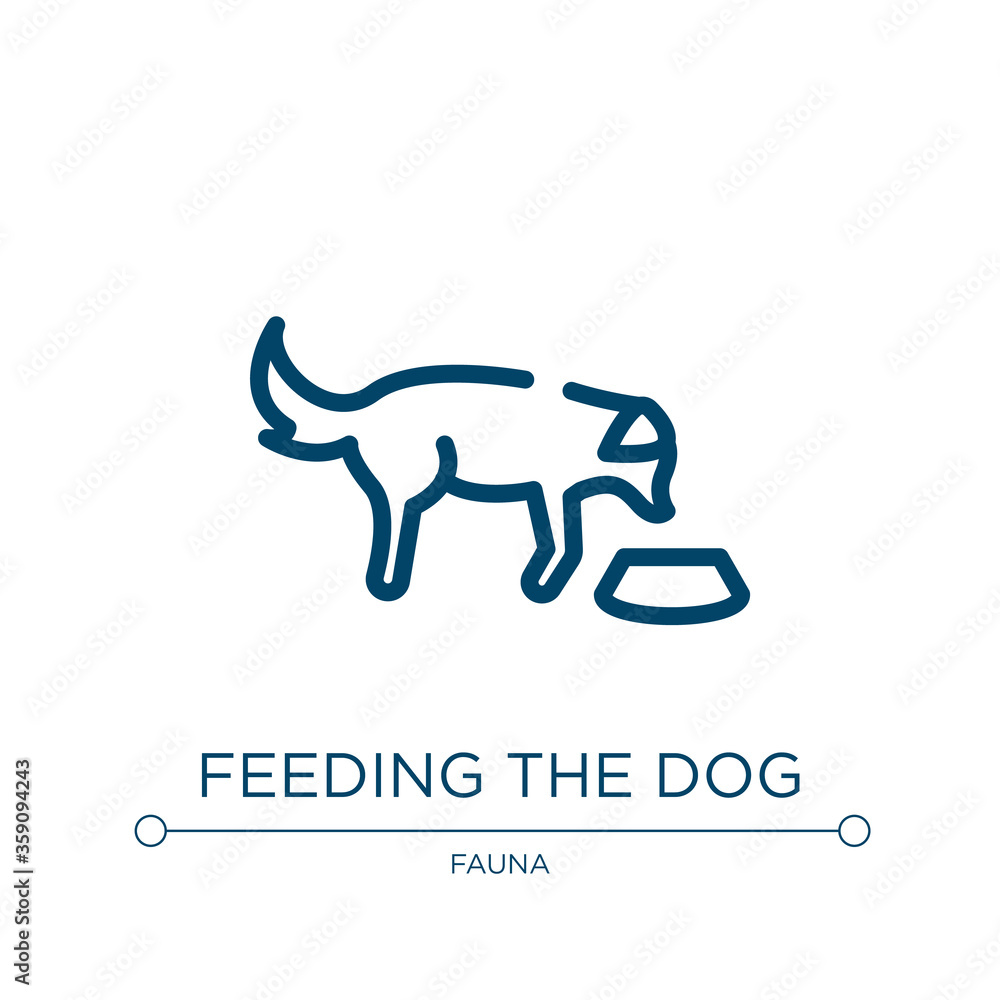 Feeding the dog icon. Linear vector illustration from dog and training collection. Outline feeding the dog icon vector. Thin line symbol for use on web and mobile apps, logo, print media.