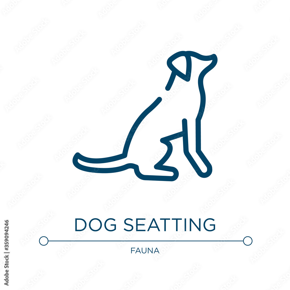 Dog seatting icon. Linear vector illustration from dog and training collection. Outline dog seatting icon vector. Thin line symbol for use on web and mobile apps, logo, print media. Dog seatting icon. Linear vector illustration from dog and training collection. Outline dog seatting icon vector. Thin line symbol for use on web and mobile apps, logo, print media.