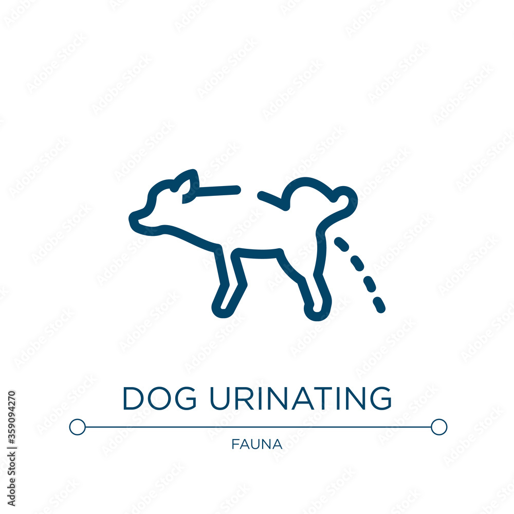 Dog urinating icon. Linear vector illustration from dog and training collection. Outline dog urinating icon vector. Thin line symbol for use on web and mobile apps, logo, print media. Dog urinating icon. Linear vector illustration from dog and training collection. Outline dog urinating icon vector. Thin line symbol for use on web and mobile apps, logo, print media.