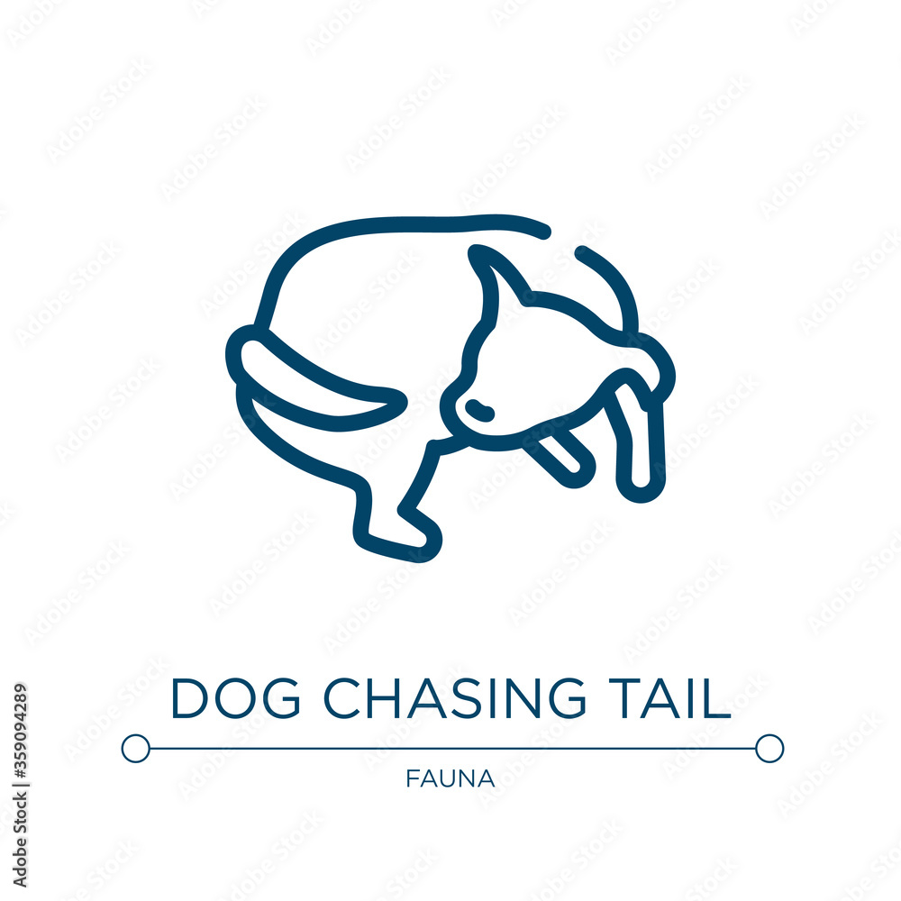 Dog chasing tail icon. Linear vector illustration from dog and training collection. Outline dog chasing tail icon vector. Thin line symbol for use on web and mobile apps, logo, print media. Dog chasing tail icon. Linear vector illustration from dog and training collection. Outline dog chasing tail icon vector. Thin line symbol for use on web and mobile apps, logo, print media.
