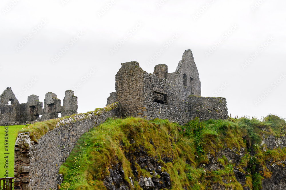 Part of the Dunluce Castle, a medieval castle in Northern Ireland.