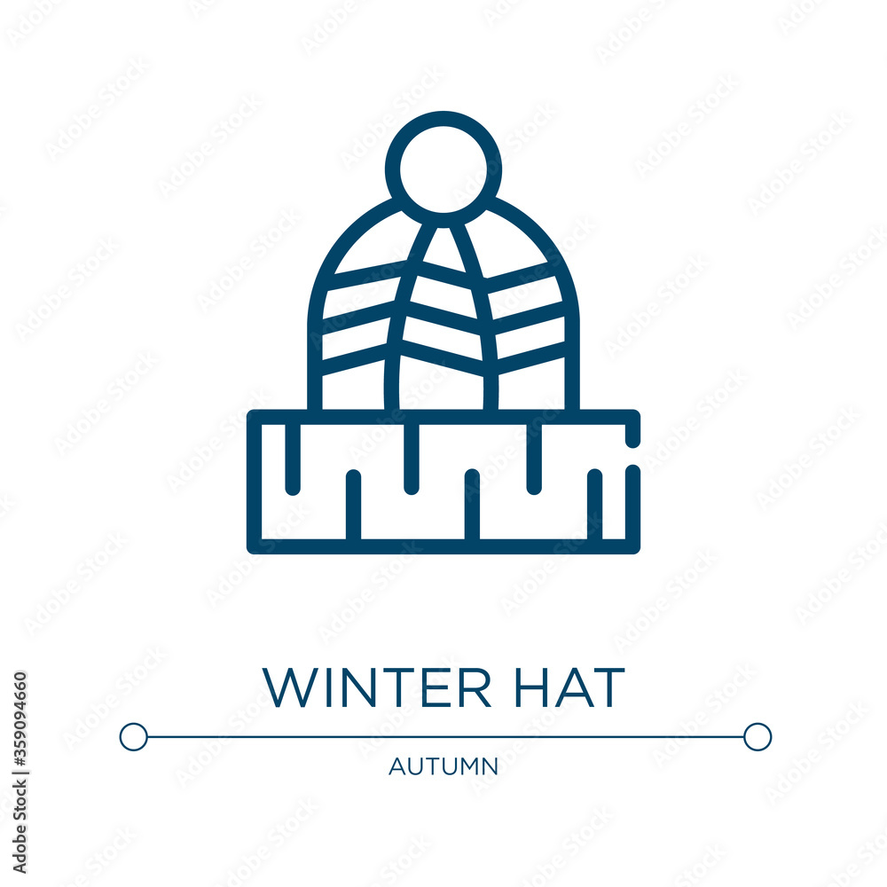 Naklejka premium Winter hat icon. Linear vector illustration from autumn collection. Outline winter hat icon vector. Thin line symbol for use on web and mobile apps, logo, print media.