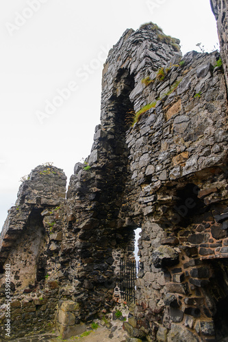 Close view of the Dunluce Castle, a medieval castle in Northern Ireland.