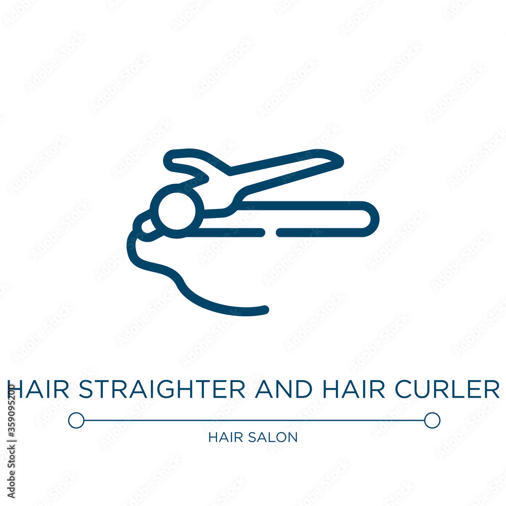 Hair straighter and hair curler icon. Linear vector illustration from hair salon collection. Outline hair straighter and hair curler icon vector. Thin line symbol for use on web and mobile apps, logo, Hair straighter and hair curler icon. Linear vector illustration from hair salon collection. Outline hair straighter and hair curler icon vector. Thin line symbol for use on web and mobile apps, logo,
