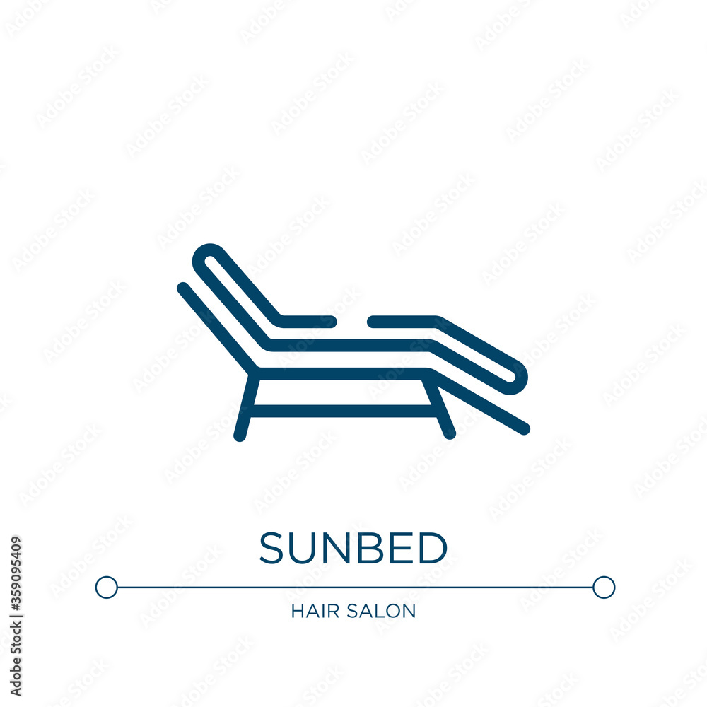Sunbed icon. Linear vector illustration from spa collection. Outline sunbed icon vector. Thin line symbol for use on web and mobile apps, logo, print media. Sunbed icon. Linear vector illustration from spa collection. Outline sunbed icon vector. Thin line symbol for use on web and mobile apps, logo, print media.