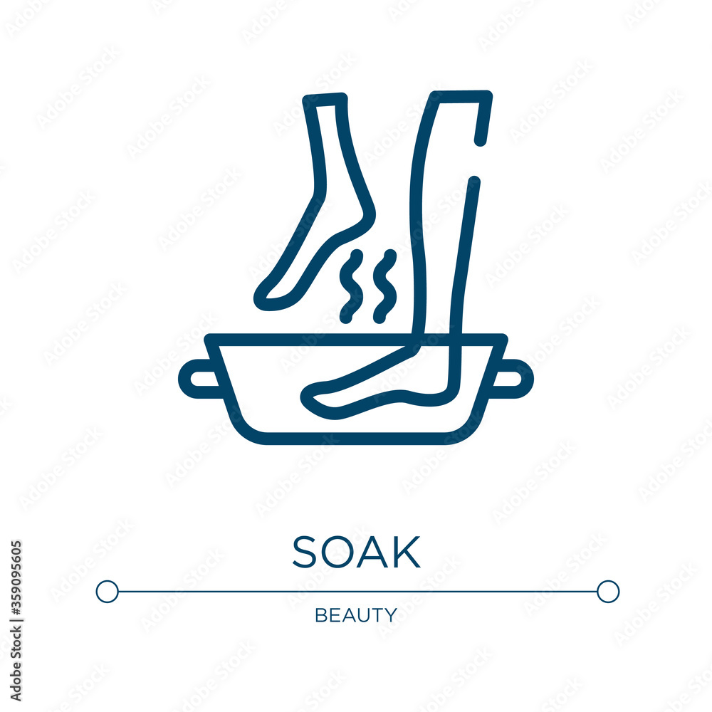 Soak icon. Linear vector illustration from spa collection. Outline soak icon vector. Thin line symbol for use on web and mobile apps, logo, print media. Soak icon. Linear vector illustration from spa collection. Outline soak icon vector. Thin line symbol for use on web and mobile apps, logo, print media.