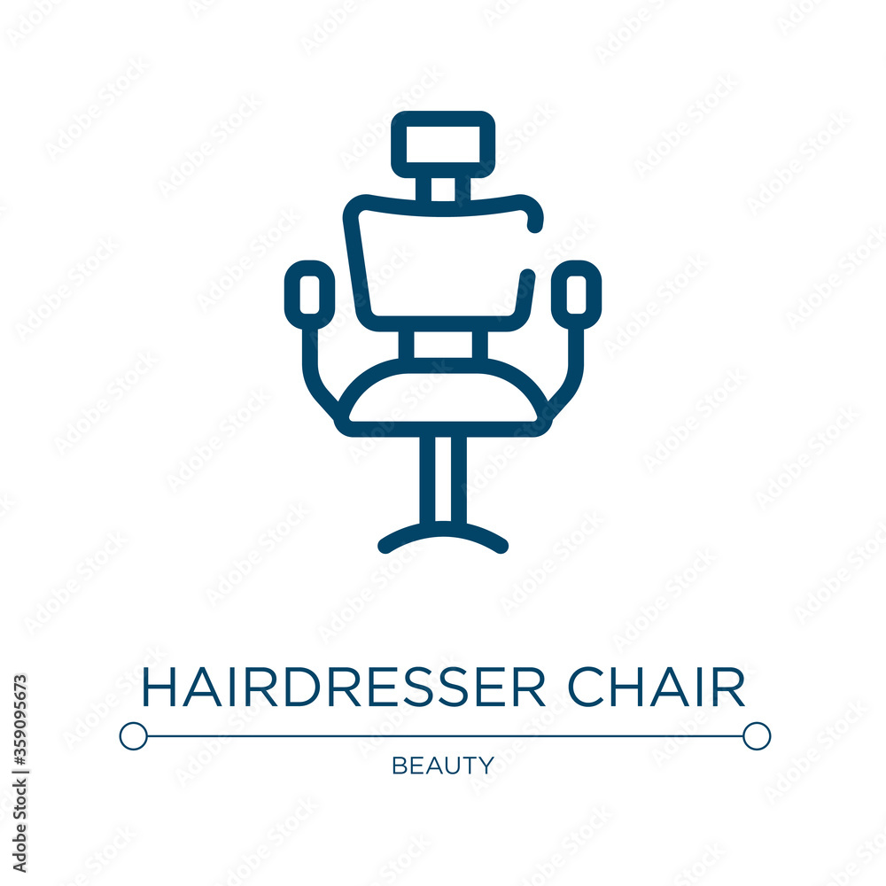 Hairdresser chair icon. Linear vector illustration from hairdressing and esthetics collection. Outline hairdresser chair icon vector. Thin line symbol for use on web and mobile apps, logo, print Hairdresser chair icon. Linear vector illustration from hairdressing and esthetics collection. Outline hairdresser chair icon vector. Thin line symbol for use on web and mobile apps, logo, print