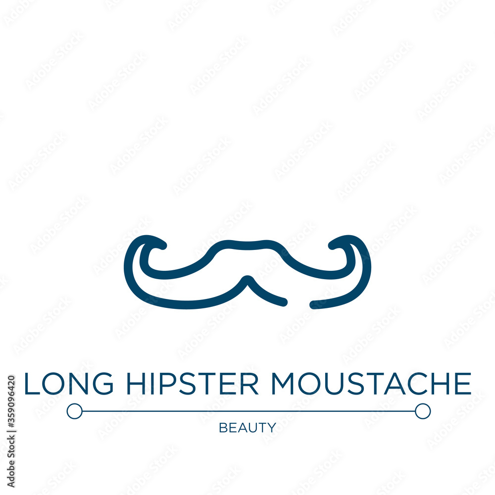 Fototapeta premium Long hipster moustache icon. Linear vector illustration from beauty collection. Outline long hipster moustache icon vector. Thin line symbol for use on web and mobile apps, logo, print media.