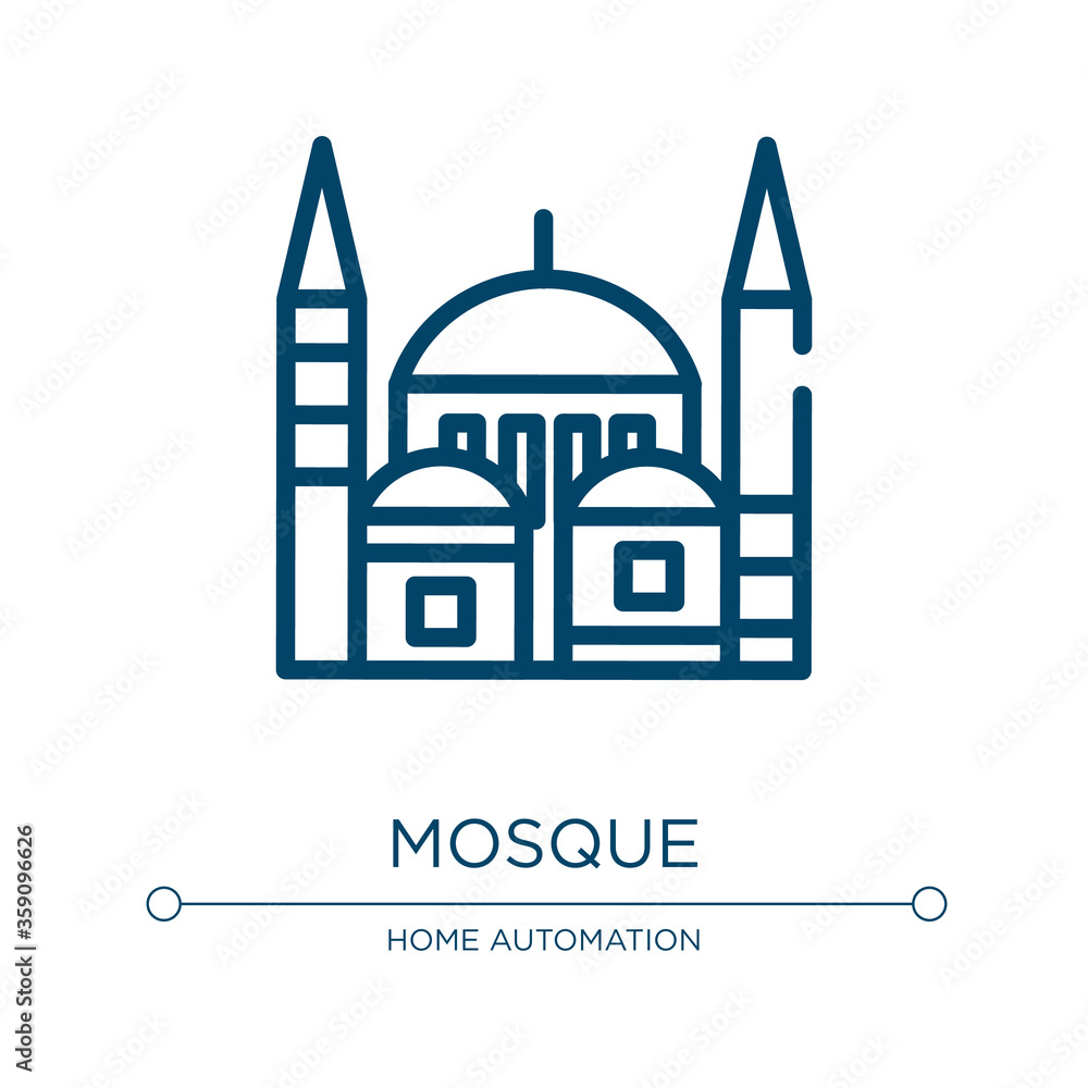 Blue mosque icon. Linear vector illustration from linear monuments collection. Outline blue mosque icon vector. Thin line symbol for use on web and mobile apps, logo, print media.