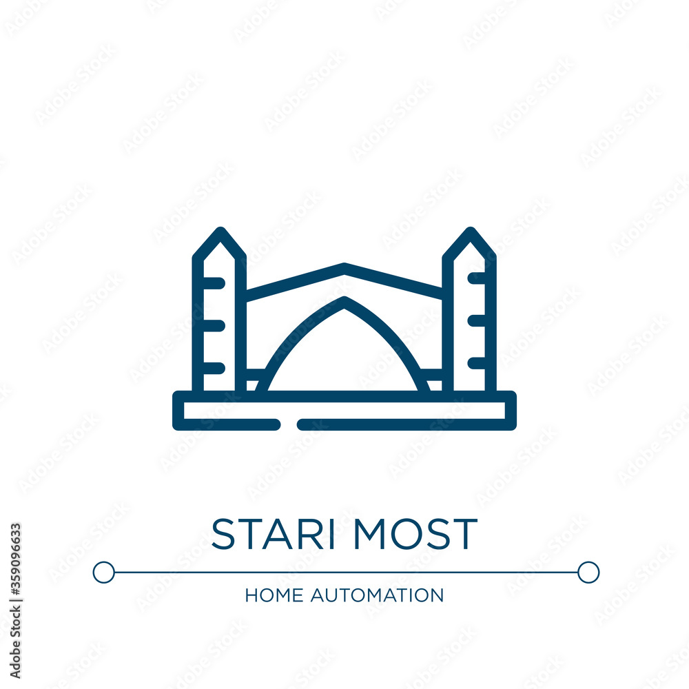 Naklejka premium Stari most icon. Linear vector illustration from linear monuments collection. Outline stari most icon vector. Thin line symbol for use on web and mobile apps, logo, print media.