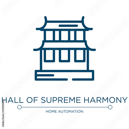 Hall of supreme harmony icon. Linear vector illustration from linear monuments collection. Outline hall of supreme harmony icon vector. Thin line symbol for use on web and mobile apps, logo, print