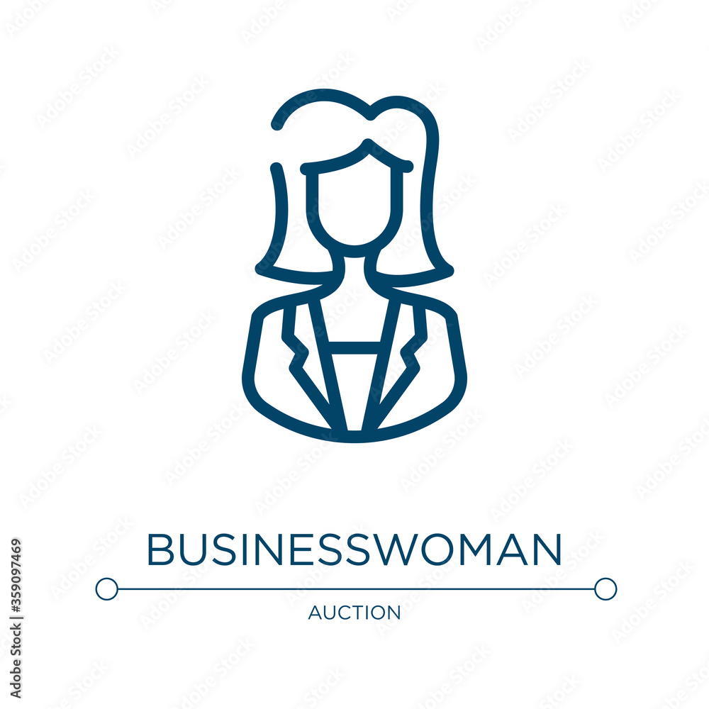 Businesswoman icon. Linear vector illustration from business collection. Outline businesswoman icon vector. Thin line symbol for use on web and mobile apps, logo, print media. Businesswoman icon. Linear vector illustration from business collection. Outline businesswoman icon vector. Thin line symbol for use on web and mobile apps, logo, print media.