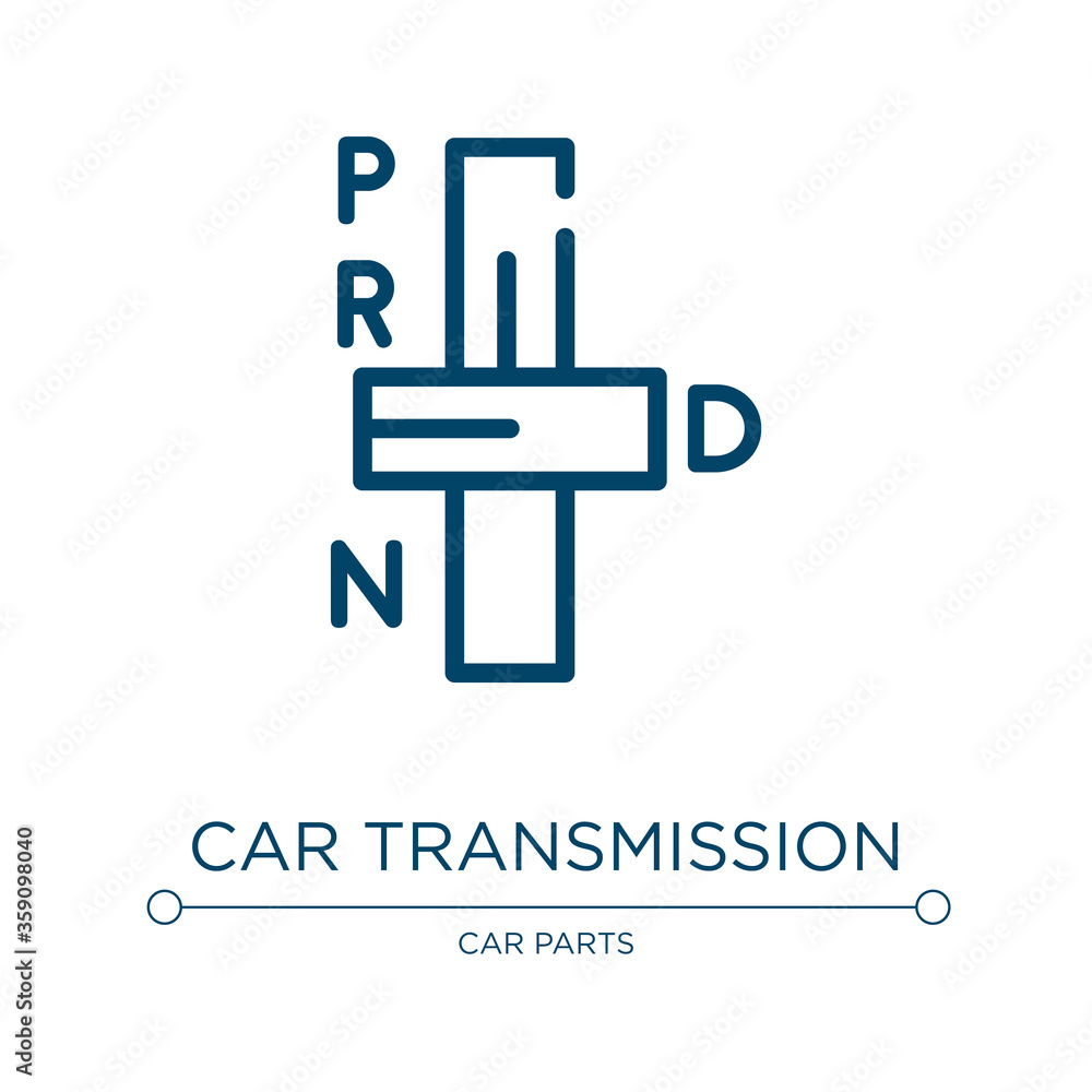 Car transmission icon. Linear vector illustration from car parts collection. Outline car transmission icon vector. Thin line symbol for use on web and mobile apps, logo, print media.