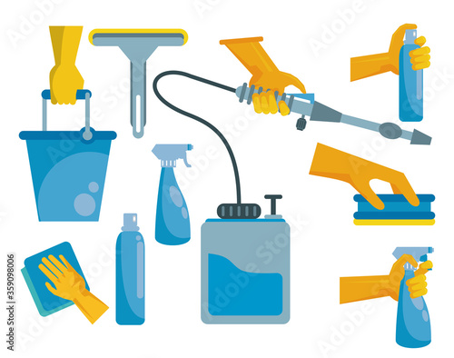 disinfect and clean activity with set equipment tools