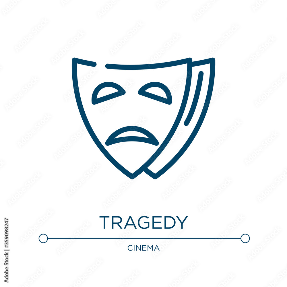 Tragedy icon. Linear vector illustration from cinema collection. Outline tragedy icon vector. Thin line symbol for use on web and mobile apps, logo, print media. Tragedy icon. Linear vector illustration from cinema collection. Outline tragedy icon vector. Thin line symbol for use on web and mobile apps, logo, print media.
