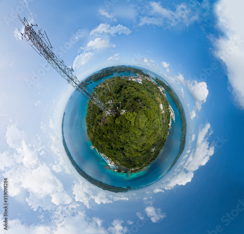 Fototapeta Naklejka Na Ścianę i Meble -  Telecommunications mast on tiny planet