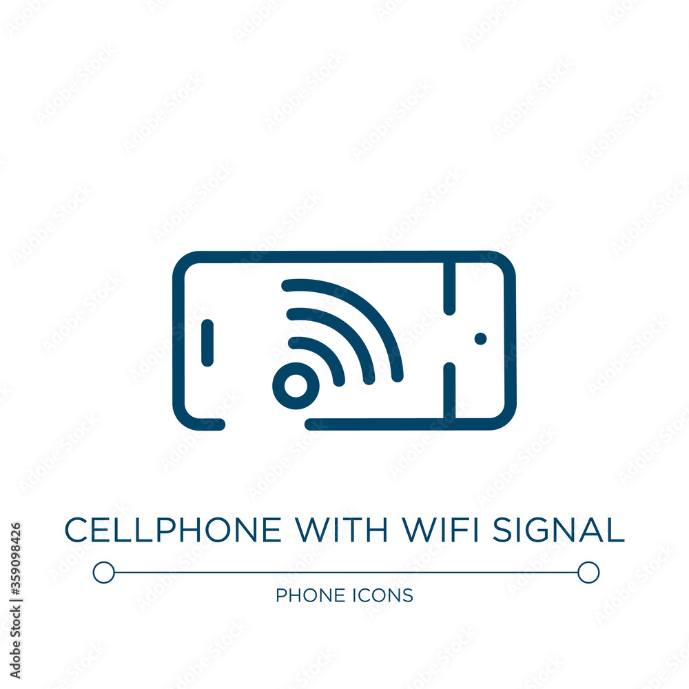 Cellphone with wifi signal icon. Linear vector illustration from phone icons collection. Outline cellphone with wifi signal icon vector. Thin line symbol for use on web and mobile apps, logo, print Cellphone with wifi signal icon. Linear vector illustration from phone icons collection. Outline cellphone with wifi signal icon vector. Thin line symbol for use on web and mobile apps, logo, print