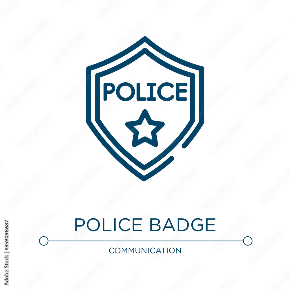 Police badge icon. Linear vector illustration from emergency services collection. Outline police badge icon vector. Thin line symbol for use on web and mobile apps, logo, print media. Police badge icon. Linear vector illustration from emergency services collection. Outline police badge icon vector. Thin line symbol for use on web and mobile apps, logo, print media.