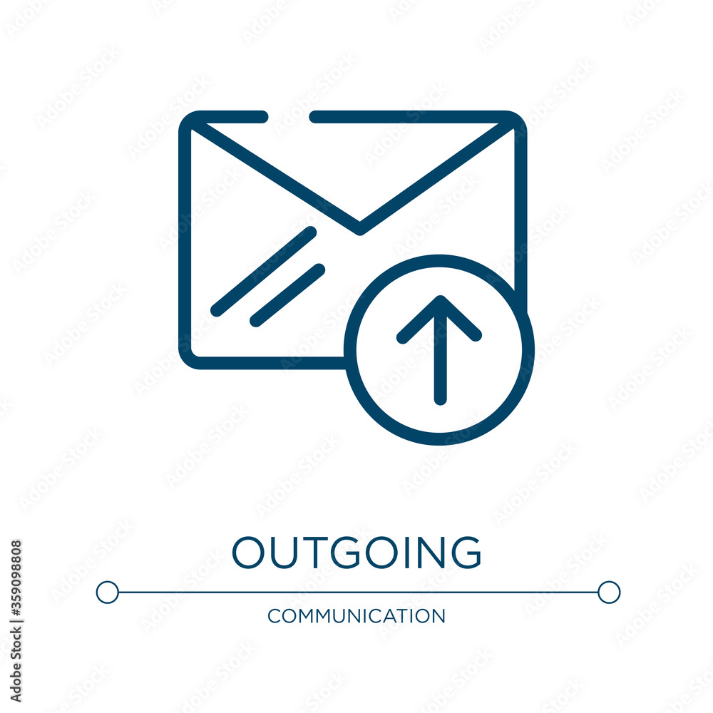 Outgoing icon. Linear vector illustration from post office collection. Outline outgoing icon vector. Thin line symbol for use on web and mobile apps, logo, print media. Outgoing icon. Linear vector illustration from post office collection. Outline outgoing icon vector. Thin line symbol for use on web and mobile apps, logo, print media.