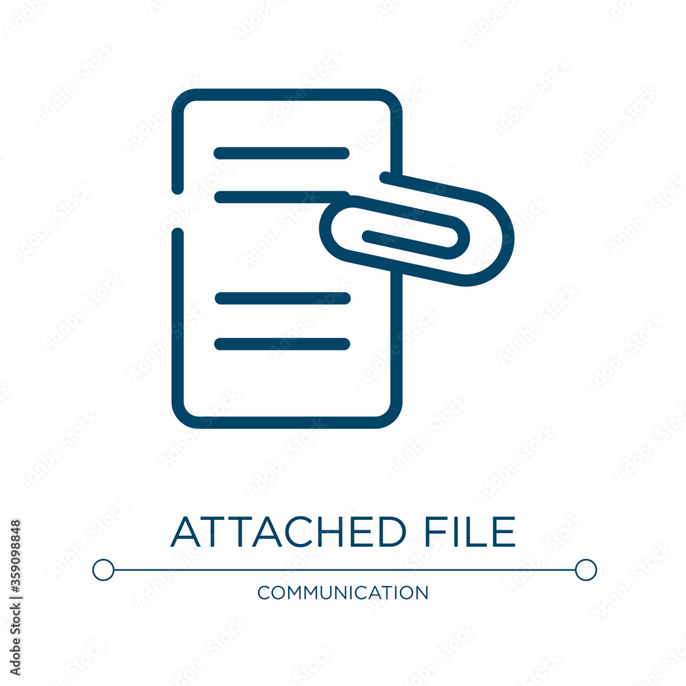 Attached file icon. Linear vector illustration from email collection. Outline attached file icon vector. Thin line symbol for use on web and mobile apps, logo, print media. Attached file icon. Linear vector illustration from email collection. Outline attached file icon vector. Thin line symbol for use on web and mobile apps, logo, print media.