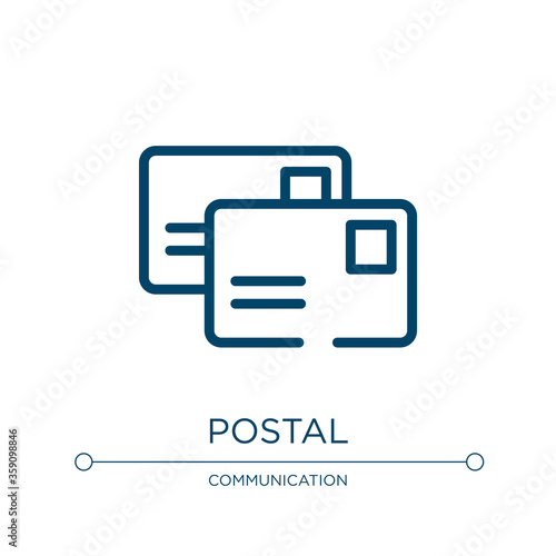 Postal icon. Linear vector illustration from mail collection. Outline postal icon vector. Thin line symbol for use on web and mobile apps, logo, print media.