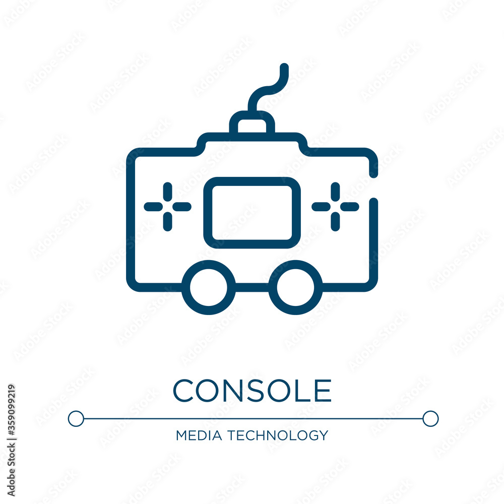 Console icon. Linear vector illustration from electronic device collection. Outline console icon vector. Thin line symbol for use on web and mobile apps, logo, print media. Console icon. Linear vector illustration from electronic device collection. Outline console icon vector. Thin line symbol for use on web and mobile apps, logo, print media.