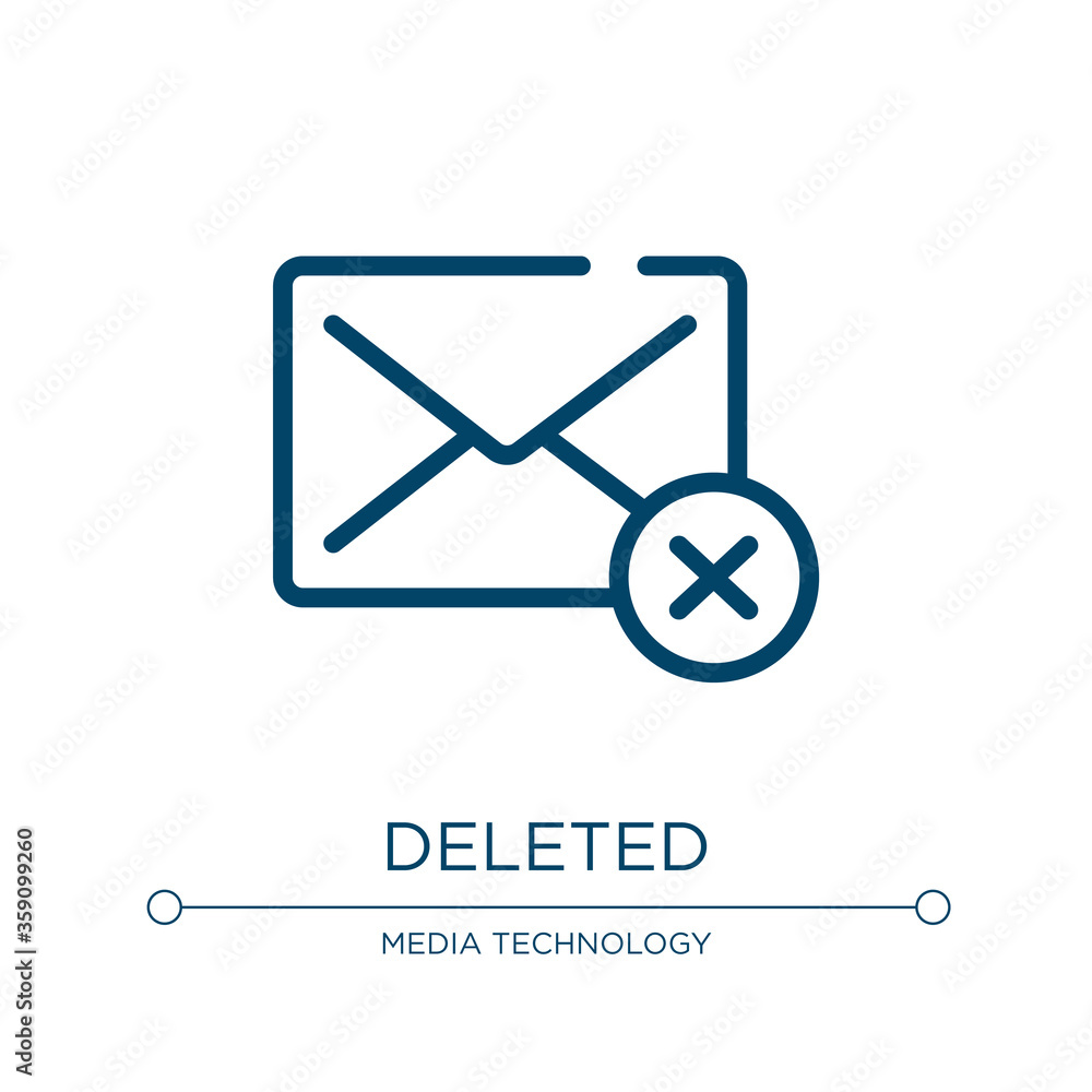 Deleted icon. Linear vector illustration from mail collection. Outline deleted icon vector. Thin line symbol for use on web and mobile apps, logo, print media. Deleted icon. Linear vector illustration from mail collection. Outline deleted icon vector. Thin line symbol for use on web and mobile apps, logo, print media.