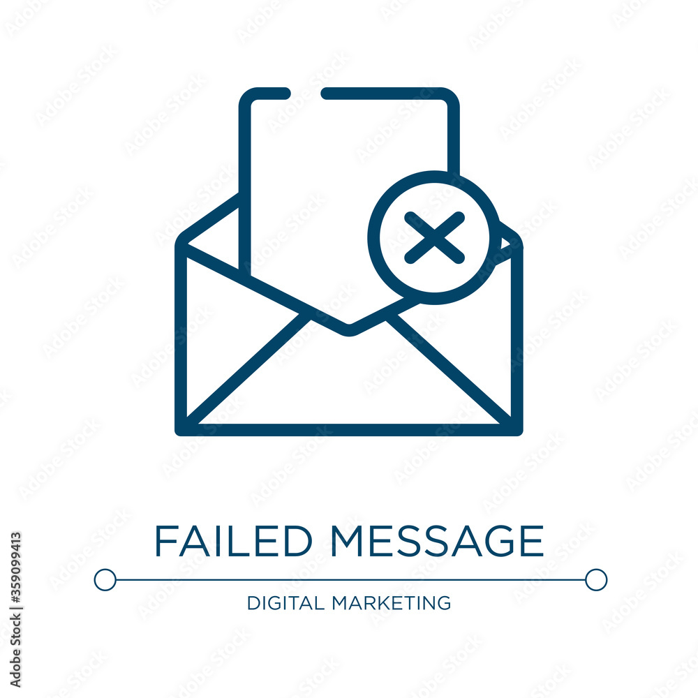 Failed message icon. Linear vector illustration from email collection. Outline failed message icon vector. Thin line symbol for use on web and mobile apps, logo, print media. Failed message icon. Linear vector illustration from email collection. Outline failed message icon vector. Thin line symbol for use on web and mobile apps, logo, print media.
