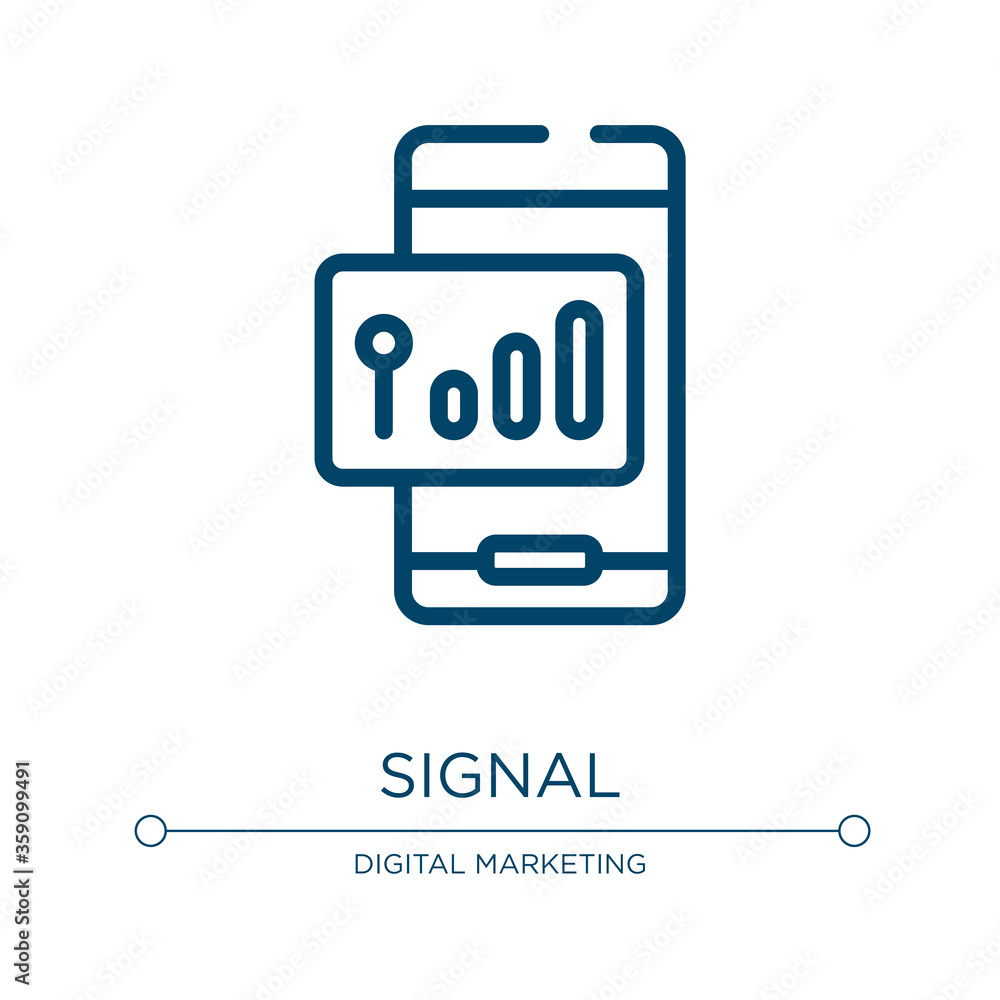 Signal symbol icon. Linear vector illustration from mobile phones collection. Outline signal symbol icon vector. Thin line symbol for use on web and mobile apps, logo, print media. Signal symbol icon. Linear vector illustration from mobile phones collection. Outline signal symbol icon vector. Thin line symbol for use on web and mobile apps, logo, print media.