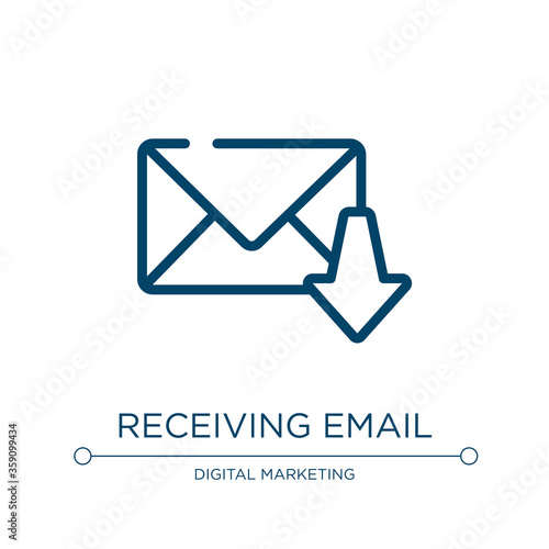 Receiving email icon. Linear vector illustration from communication systems linear collection. Outline receiving email icon vector. Thin line symbol for use on web and mobile apps, logo, print media.