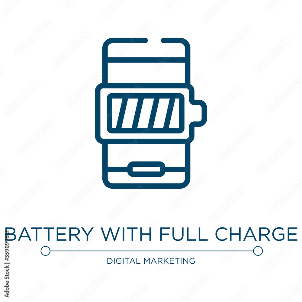 Battery with full charge icon. Linear vector illustration from phoneset collection. Outline battery with full charge icon vector. Thin line symbol for use on web and mobile apps, logo, print media. Battery with full charge icon. Linear vector illustration from phoneset collection. Outline battery with full charge icon vector. Thin line symbol for use on web and mobile apps, logo, print media.