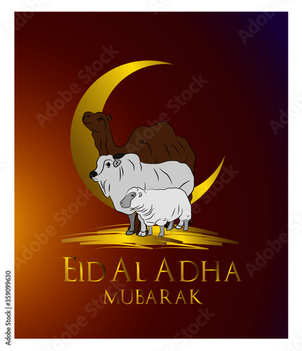 Muslim holiday Eid al-Adha. the sacrifice a ram. graphic design decoration kurban bayrami. month lamb, sheep, and camel. vector illustration.