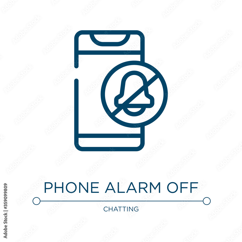 Phone alarm off icon. Linear vector illustration from smartphones collection. Outline phone alarm off icon vector. Thin line symbol for use on web and mobile apps, logo, print media. Phone alarm off icon. Linear vector illustration from smartphones collection. Outline phone alarm off icon vector. Thin line symbol for use on web and mobile apps, logo, print media.