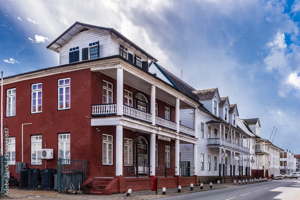 Historic building in the historic city of Paramaribo, Suriname. The historic inner city of Paramaribo is a UNESCO World Heritage Site since 2002.