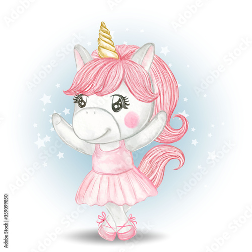 Cute unicorn girl ballerina