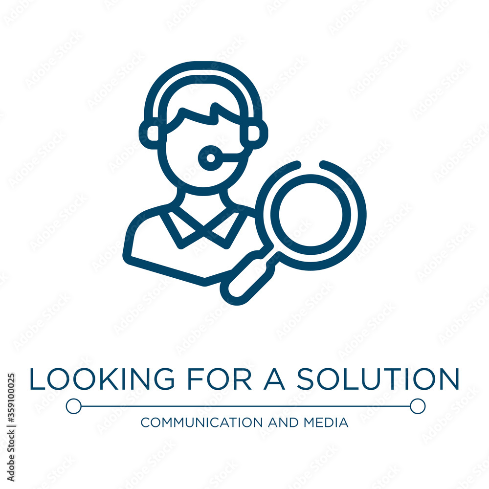 Looking for a solution icon. Linear vector illustration from support collection. Outline looking for a solution icon vector. Thin line symbol for use on web and mobile apps, logo, print media. Looking for a solution icon. Linear vector illustration from support collection. Outline looking for a solution icon vector. Thin line symbol for use on web and mobile apps, logo, print media.