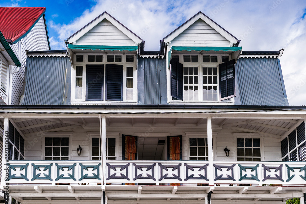 House in the  historic city of Paramaribo, Suriname. The historic inner city of Paramaribo is a UNESCO World Heritage Site since 2002.