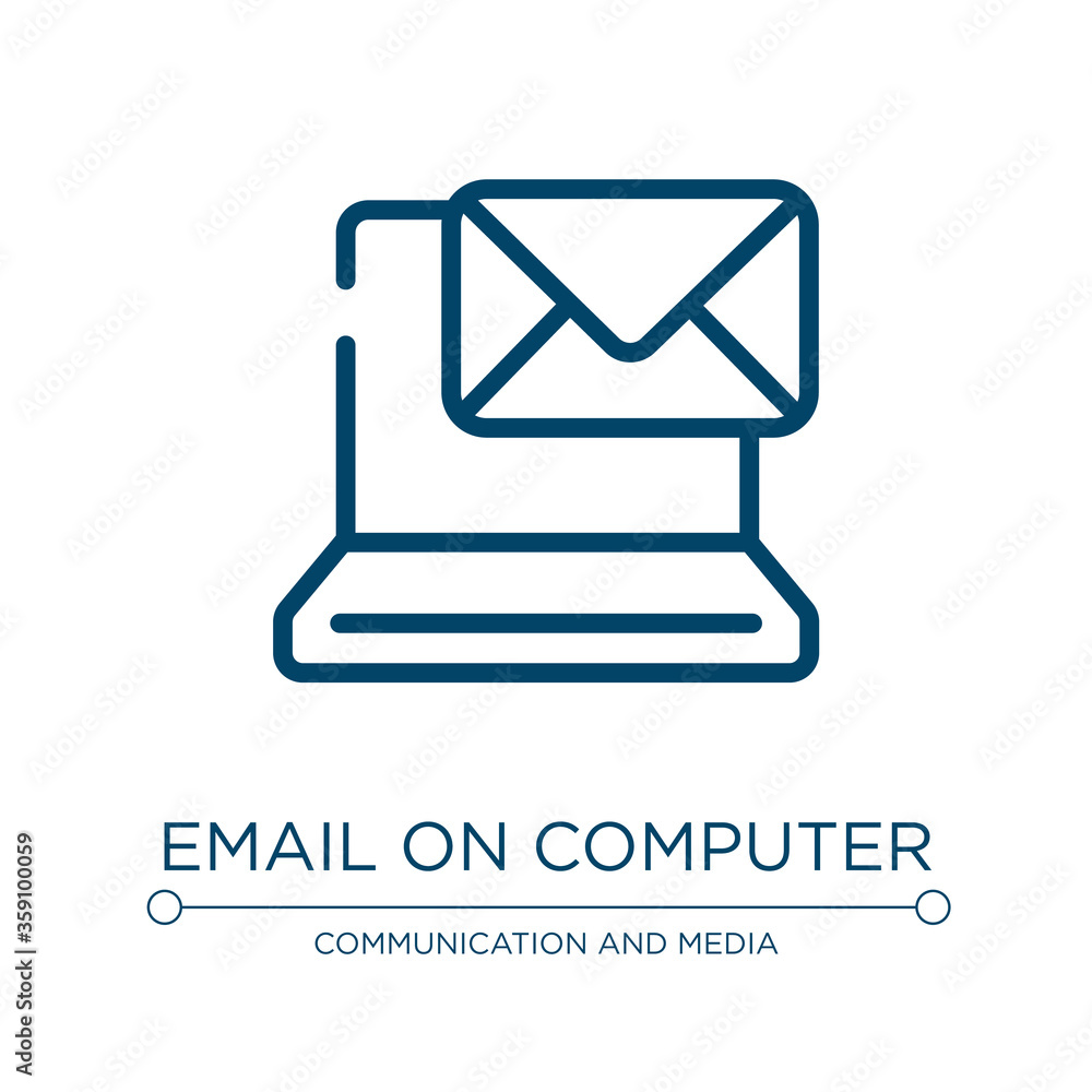Email on computer icon. Linear vector illustration from ways to contact us collection. Outline email on computer icon vector. Thin line symbol for use on web and mobile apps, logo, print media. Email on computer icon. Linear vector illustration from ways to contact us collection. Outline email on computer icon vector. Thin line symbol for use on web and mobile apps, logo, print media.