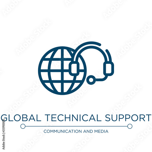 Global technical support icon. Linear vector illustration from support collection. Outline global technical support icon vector. Thin line symbol for use on web and mobile apps, logo, print media.