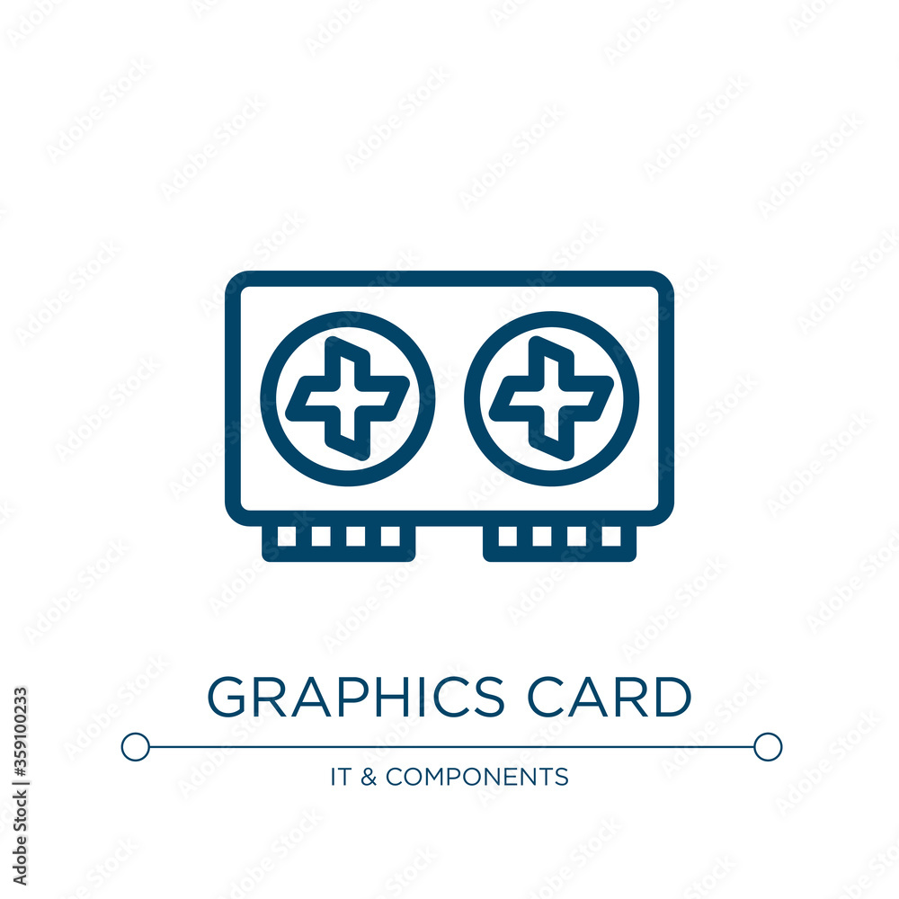 Graphics card icon. Linear vector illustration from hardware collection. Outline graphics card icon vector. Thin line symbol for use on web and mobile apps, logo, print media. Graphics card icon. Linear vector illustration from hardware collection. Outline graphics card icon vector. Thin line symbol for use on web and mobile apps, logo, print media.