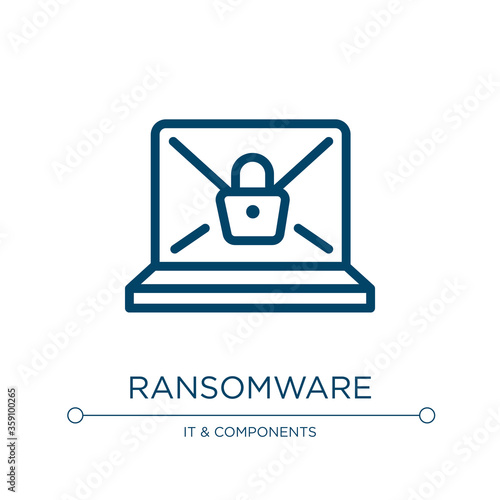 Ransomware icon. Linear vector illustration from cyber crimes collection. Outline ransomware icon vector. Thin line symbol for use on web and mobile apps, logo, print media.