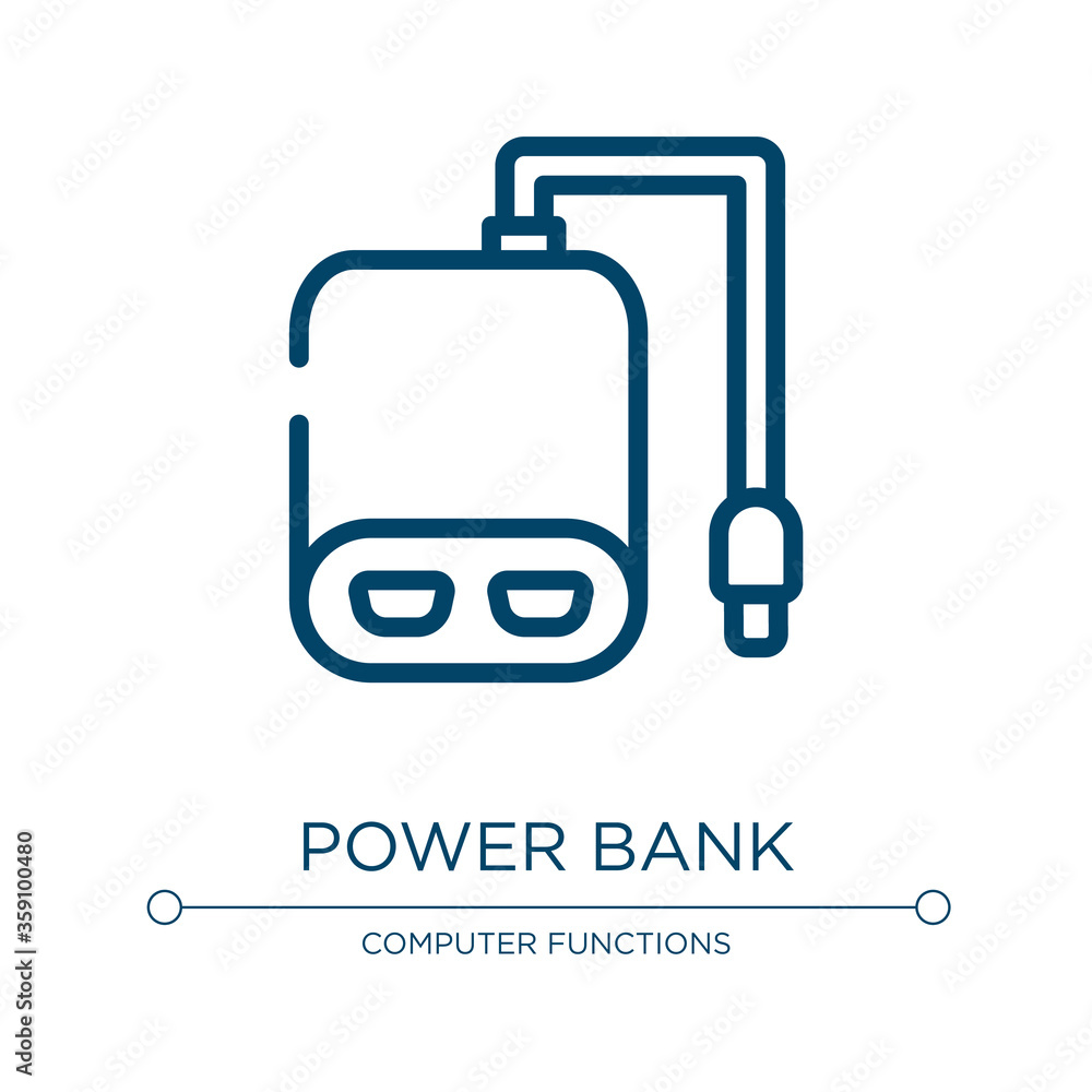 Power bank icon. Linear vector illustration from electronics collection. Outline power bank icon vector. Thin line symbol for use on web and mobile apps, logo, print media. Power bank icon. Linear vector illustration from electronics collection. Outline power bank icon vector. Thin line symbol for use on web and mobile apps, logo, print media.
