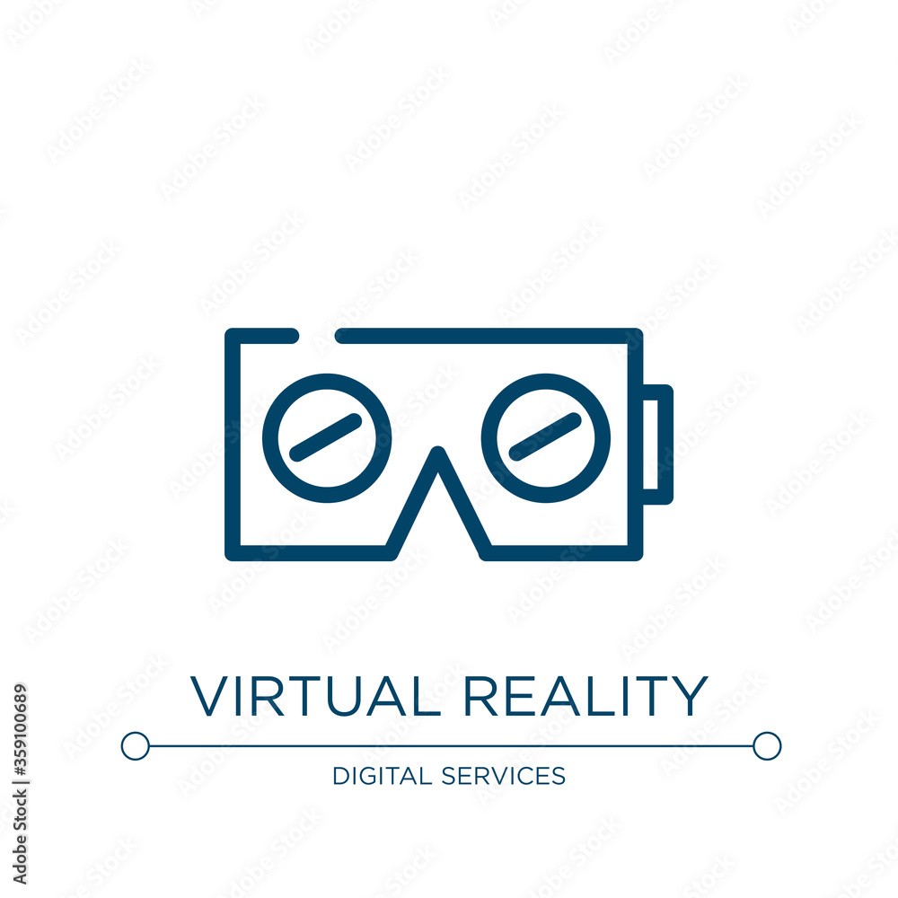 Virtual reality icon. Linear vector illustration from digital services collection. Outline virtual reality icon vector. Thin line symbol for use on web and mobile apps, logo, print media. Virtual reality icon. Linear vector illustration from digital services collection. Outline virtual reality icon vector. Thin line symbol for use on web and mobile apps, logo, print media.
