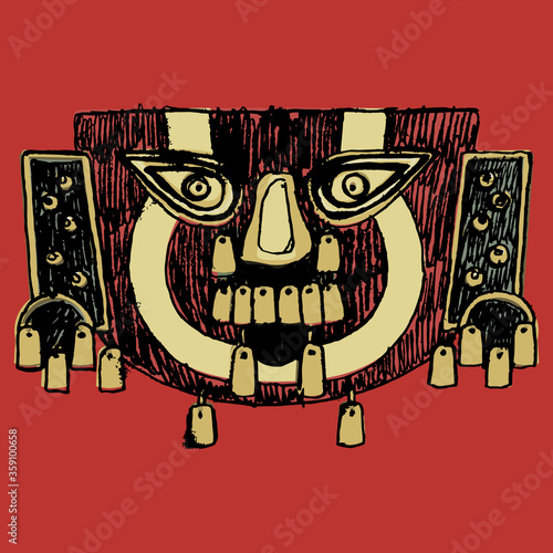 Ancient Peruvian funerary mask. Sican or Lambayeque culture. Pre Columbian Native American art. 