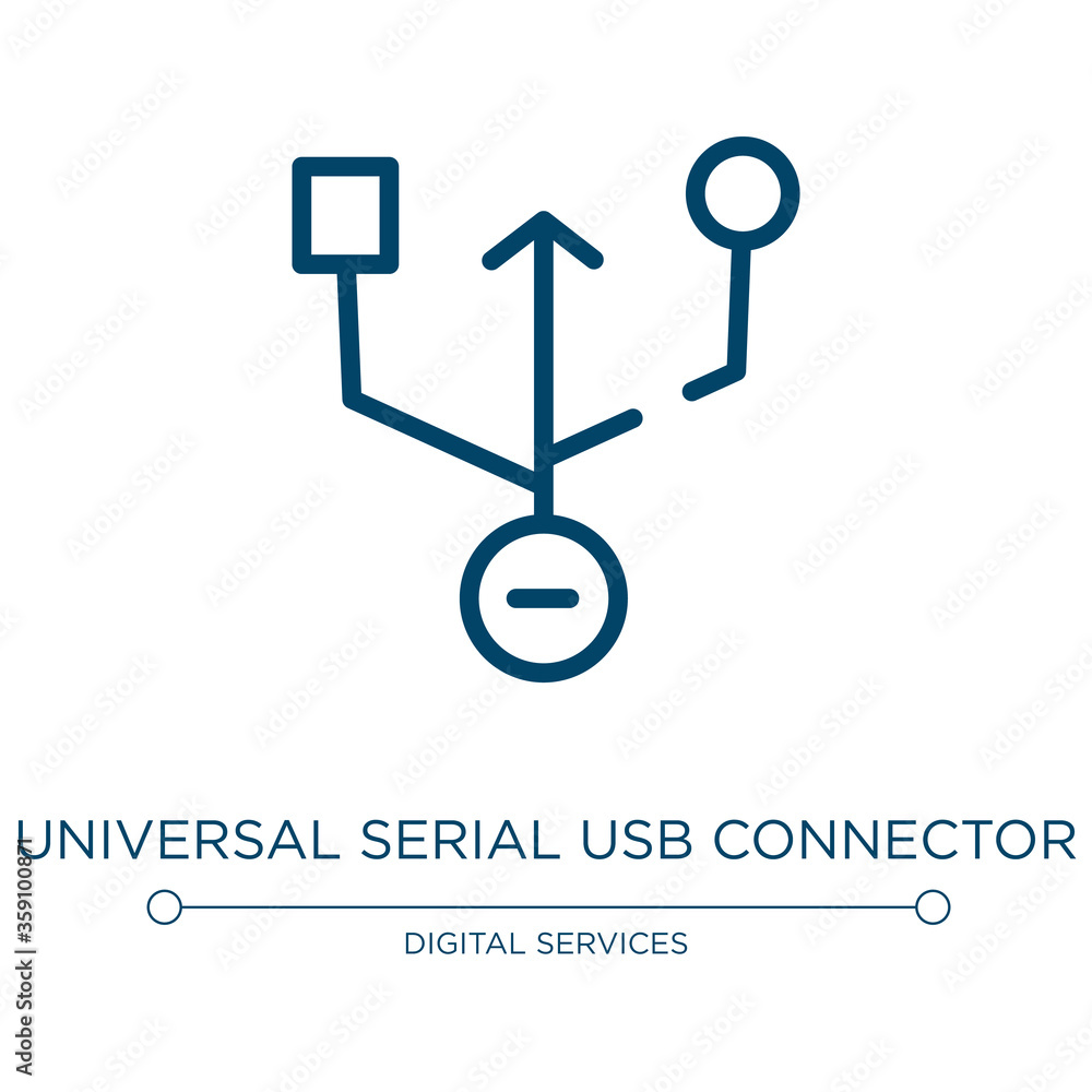 Universal serial usb connector icon. Linear vector illustration from computer icons collection. Outline universal serial usb connector icon vector. Thin line symbol for use on web and mobile apps, Universal serial usb connector icon. Linear vector illustration from computer icons collection. Outline universal serial usb connector icon vector. Thin line symbol for use on web and mobile apps,