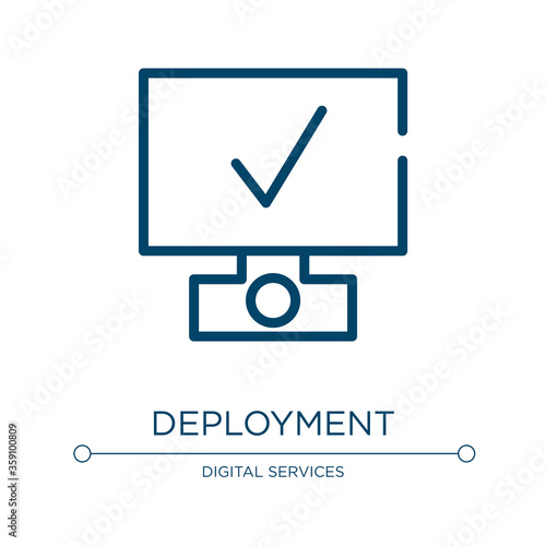 Deployment icon. Linear vector illustration from testing software collection. Outline deployment icon vector. Thin line symbol for use on web and mobile apps, logo, print media. photo